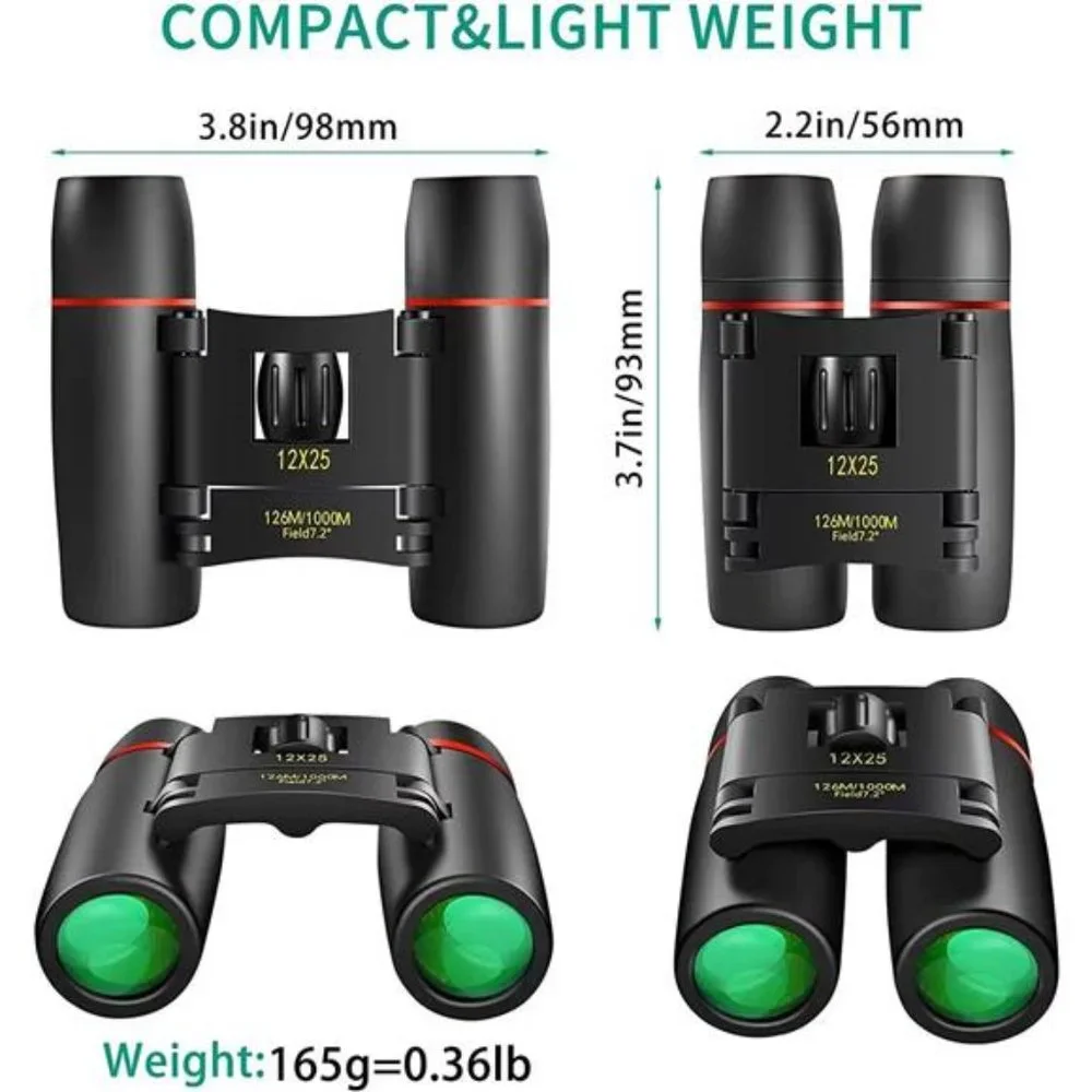 Compact 12X25 Small Pocket Binoculars - High Powered